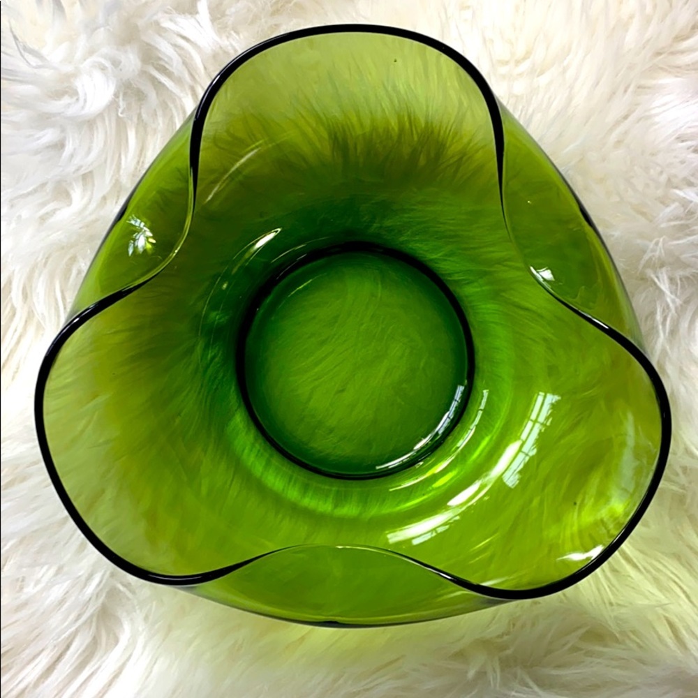 Vintage Green Glass Chip Serving Bowl​